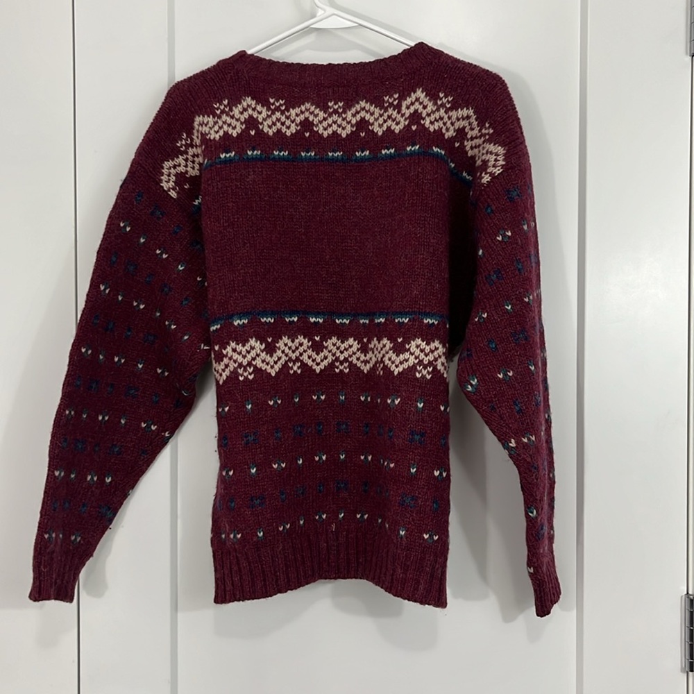 The Woolrich Vintage Large Wool Mohair Maroon Knit Reindeer Fair Isle Sweater - Picture 8 of 10